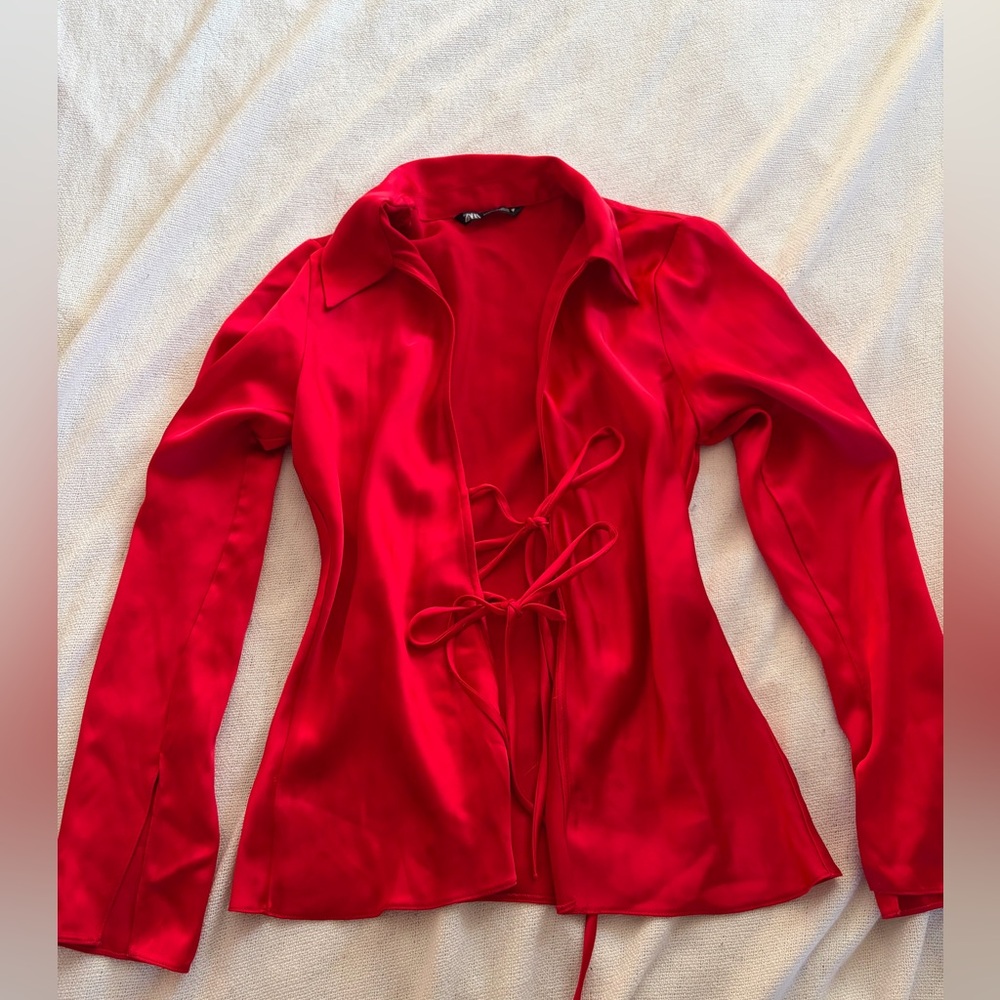 Zara Red Satin Blouse
